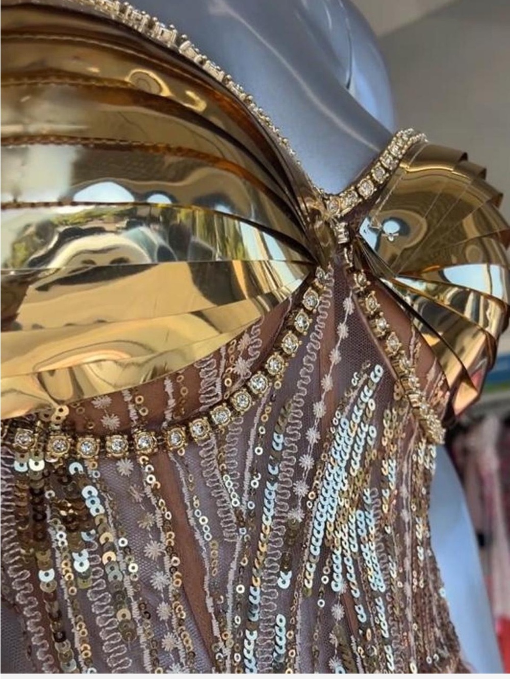 Embellished Gold Greek CleopatraFuturistic Goddess Sequin Dress, Whimsical, - Picture 6 of 9